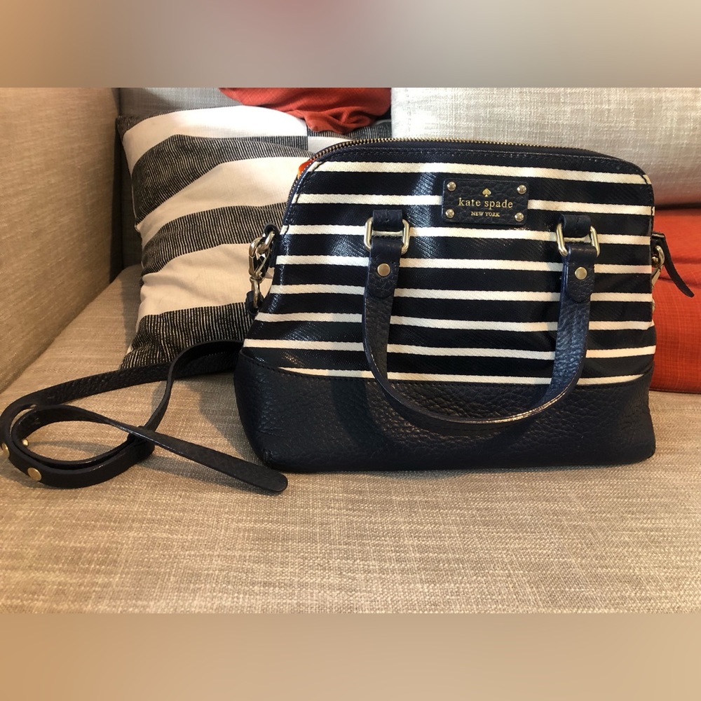 Kate Spade Nautical Navy Striped Satchel, 12’Wx 9.5’Hx 4.7’D